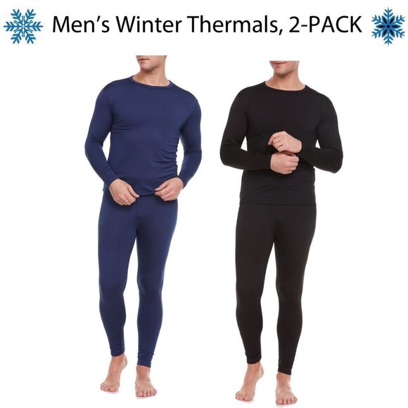 Winter Thermals Men Microfiber Fleece Long John Warm Baselayer Set 2-Pairs NEW - Picture 1 of 3